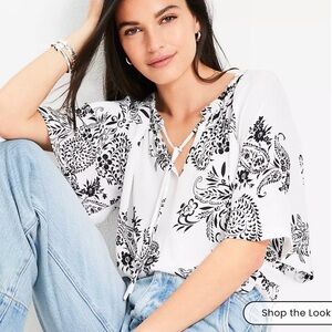 LOFT Black and White Floral Blouse